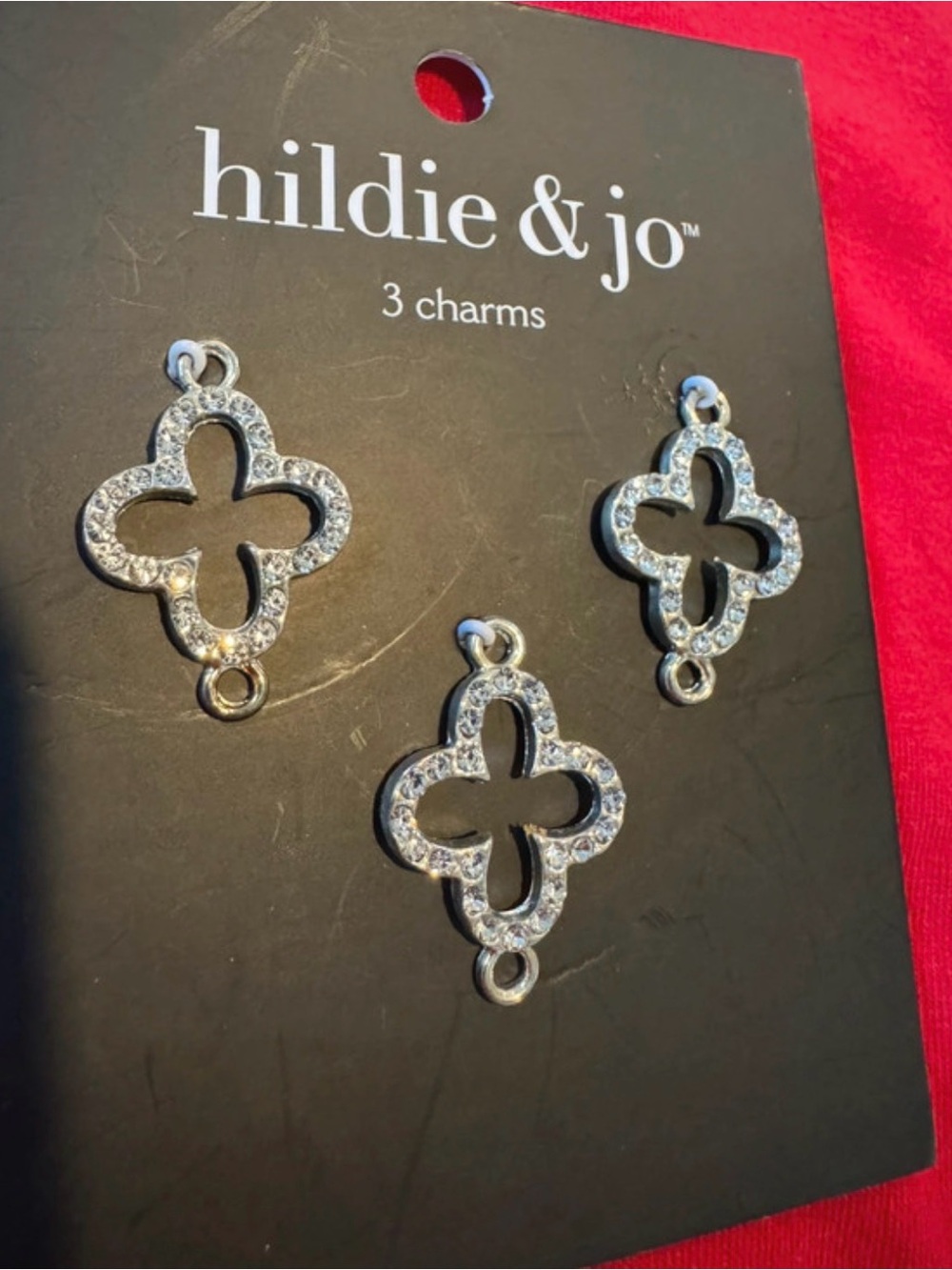 hildie & jo Silver Crystal Clover Brooch Charms - Set of 3